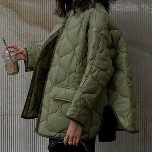 프랭키샵 퀼팅 테디 자켓 아미 그린