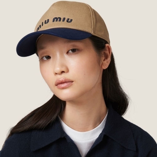 미우미우 투톤 드릴 베이스볼 볼캡 모자 3co